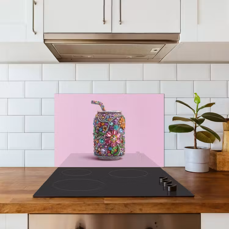 Frisdrankblikje - Bloemenpatroon - Edelstenen - Kleurrijk keuken achterwand spatscherm klein -sfeer2