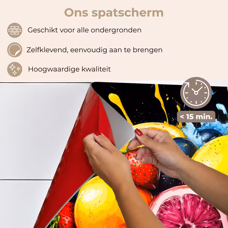 Fruit - Graffiti - Kleurrijk - Sinaasappel - Aardbei - Abstract keuken achterwand spatscherm klein -spatscherm_NL