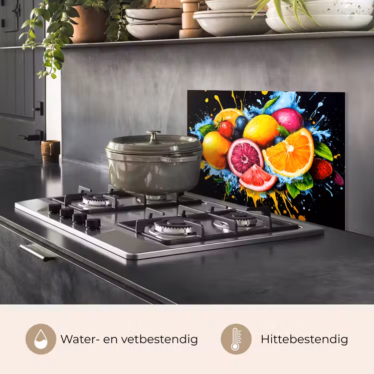 Fruit - Graffiti - Kleurrijk - Sinaasappel - Aardbei - Abstract keuken achterwand spatscherm klein -usp_NL