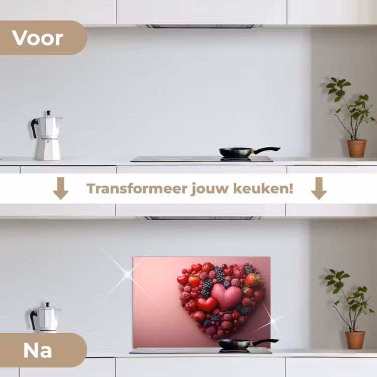 Fruit - Hartjes - Aardbeien - Frambozen - Bosbessen keuken achterwand spatscherm klein -voor_na_NL