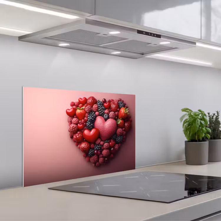 Fruit - Hartjes - Aardbeien - Frambozen - Bosbessen keuken achterwand spatscherm klein -3d_schuin