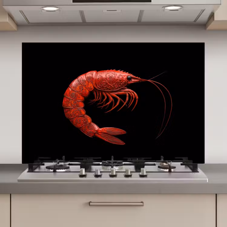 Garnaal - Rood - Dieren keuken achterwand spatscherm klein -3d_website