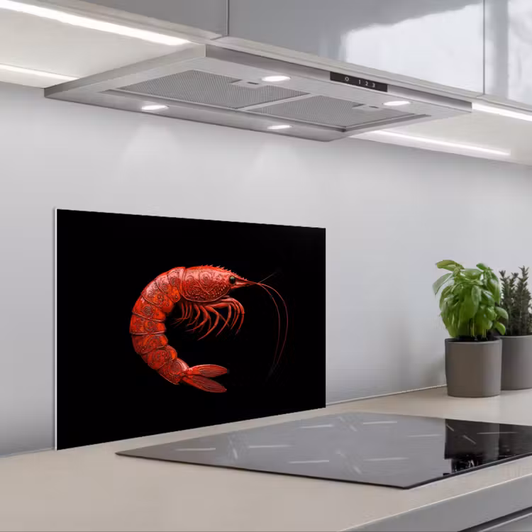 Garnaal - Rood - Dieren keuken achterwand spatscherm klein -3d_schuin