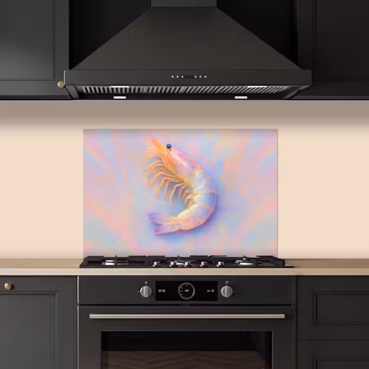 Garnaal - Subtiele structuur - Blauw - Roze keuken achterwand spatscherm klein -sfeer1