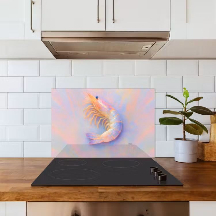 Garnaal - Subtiele structuur - Blauw - Roze keuken achterwand spatscherm klein -sfeer2