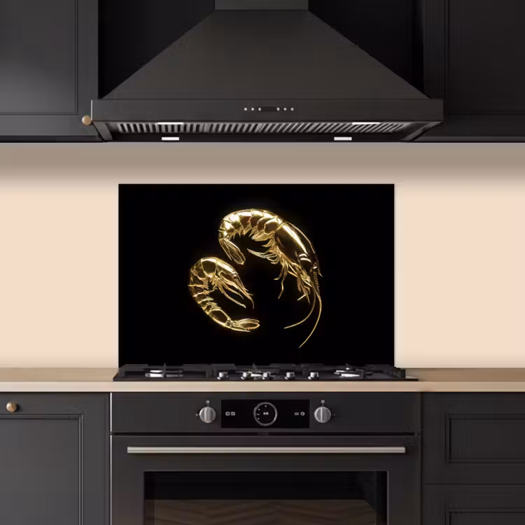 Garnalen - Zwart - Goud - Dieren keuken achterwand spatscherm klein -sfeer1