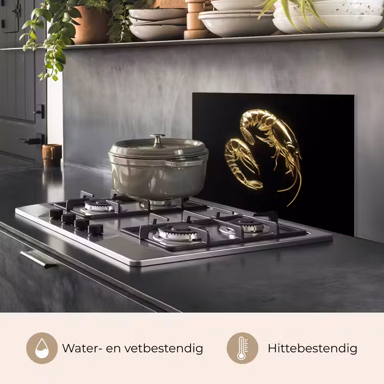 Garnalen - Zwart - Goud - Dieren keuken achterwand spatscherm klein -usp_NL