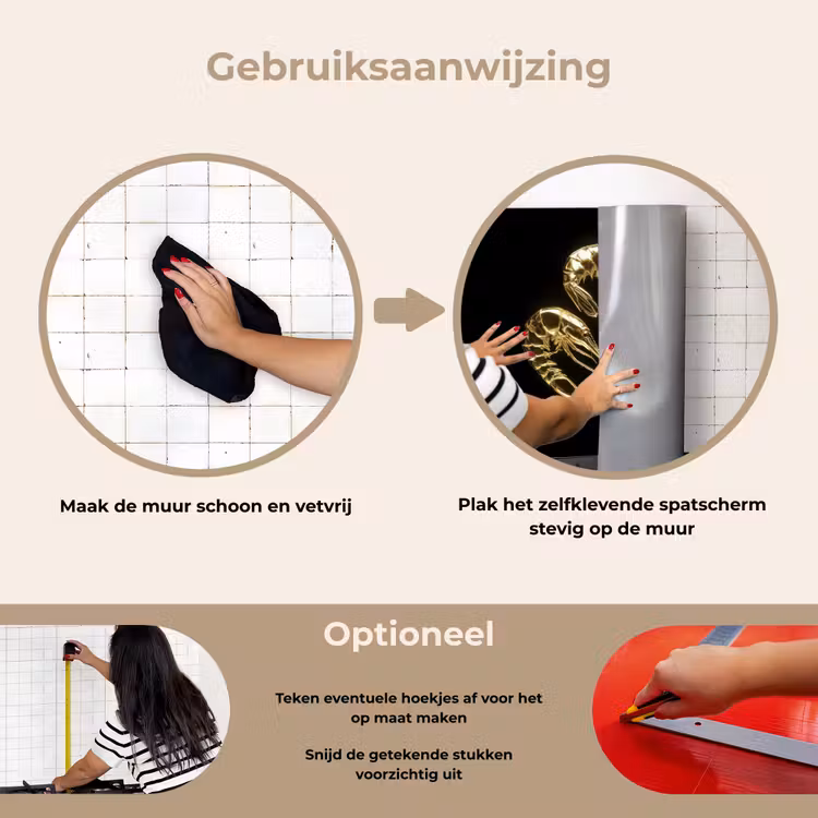 Garnalen - Zwart - Goud - Dieren keuken achterwand spatscherm klein -gebruiksaanwijzing_NL