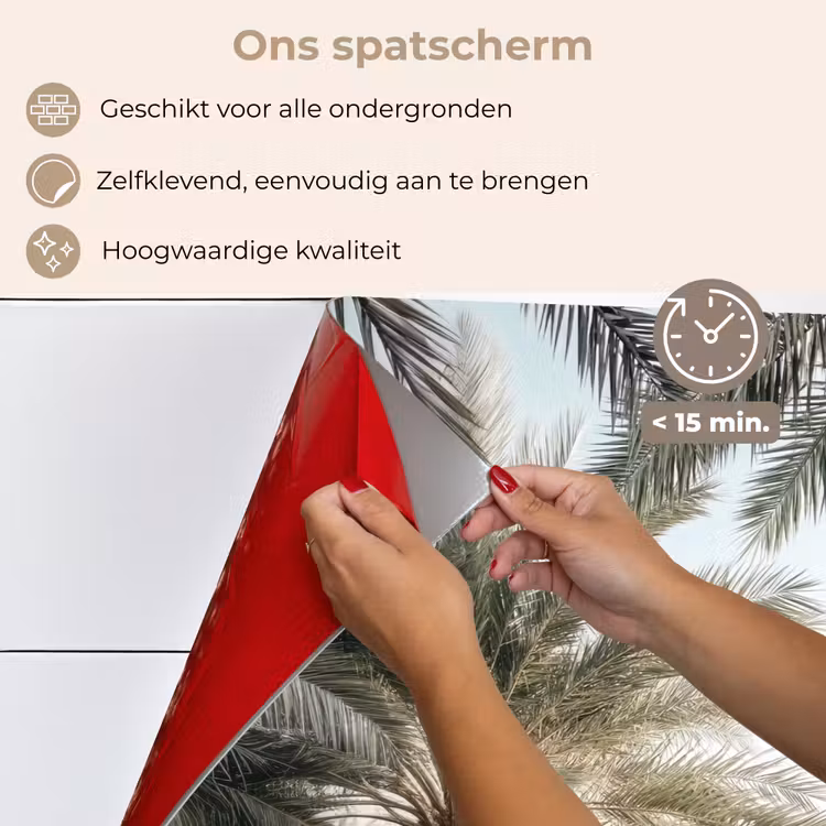 Gebouw - Palmbomen - Beige - Zon keuken achterwand spatscherm klein -spatscherm_NL
