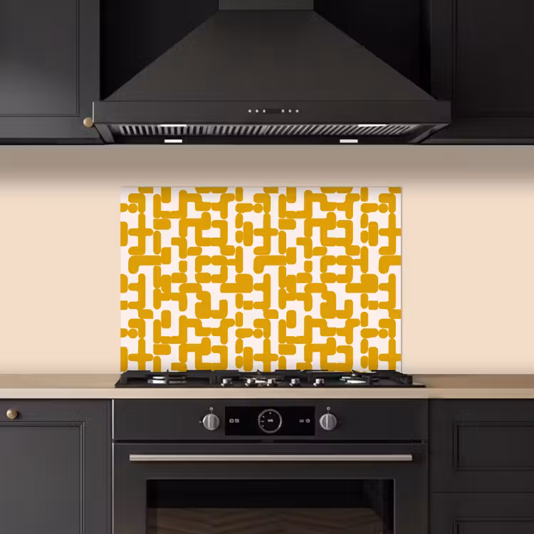 Geel - Beige - Patroon keuken achterwand spatscherm klein 900 -sfeer1