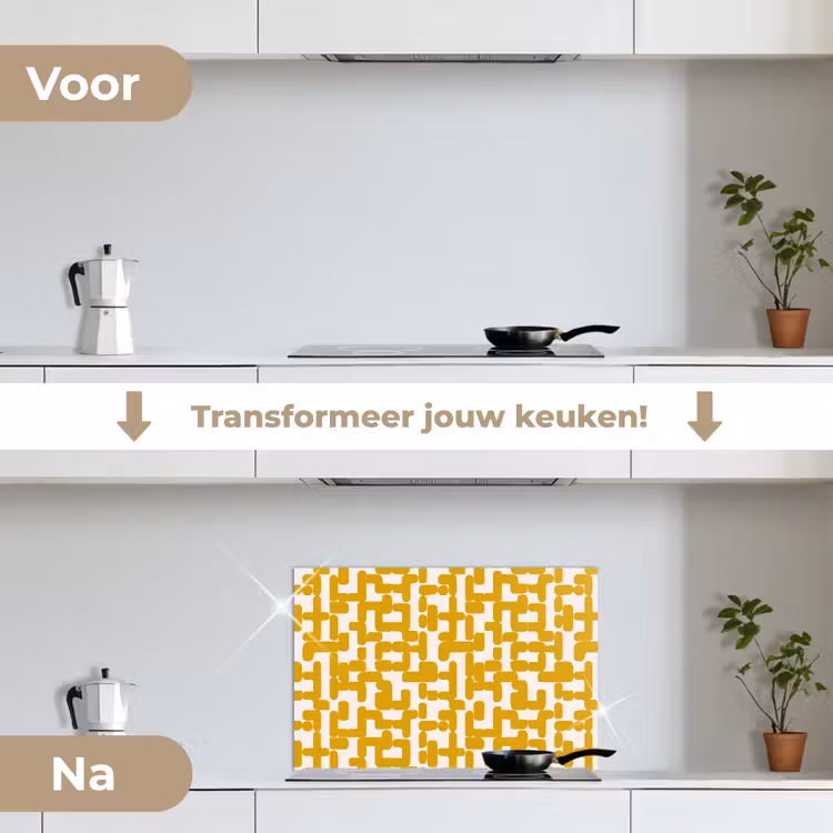 Geel - Beige - Patroon keuken achterwand spatscherm klein 900 -voor_na_NL