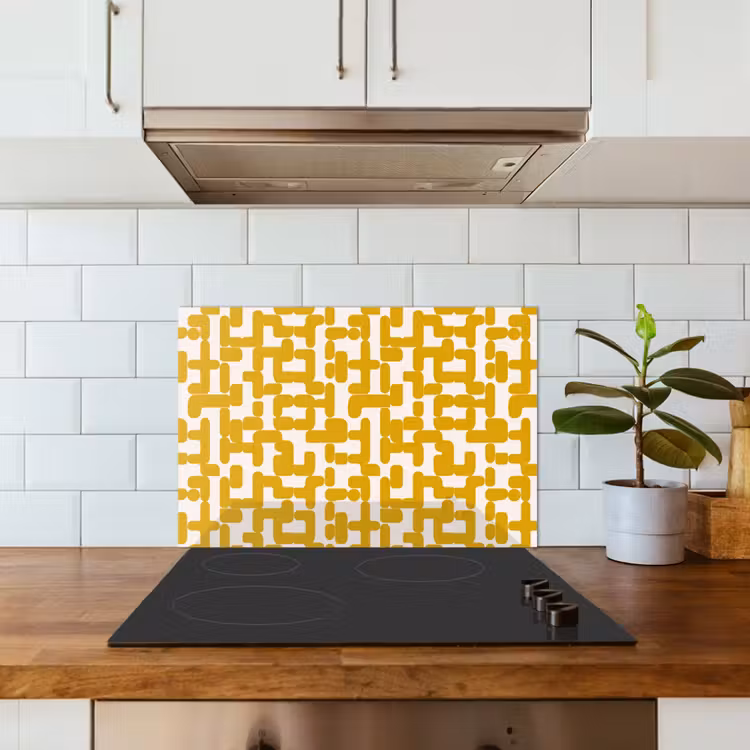 Geel - Beige - Patroon keuken achterwand spatscherm klein 900 -sfeer2
