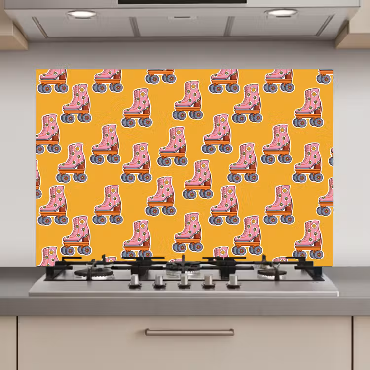 Geel - Rolschaatsen - Patroon keuken achterwand spatscherm klein 900 -3d_website