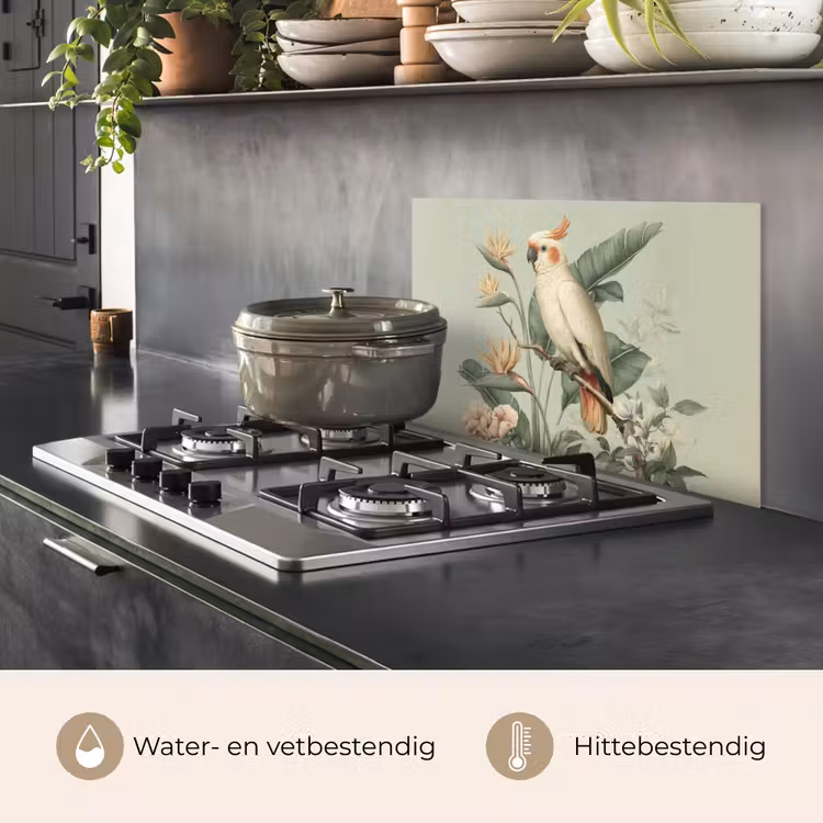 Gele kuifkaketoe - paradijsvogelbloemen - Groen keuken achterwand spatscherm klein -usp_NL