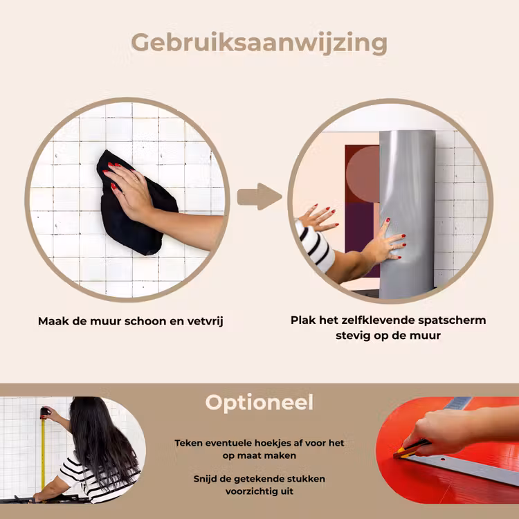 Geometrisch - Cirkels - Rood keuken achterwand spatscherm klein -gebruiksaanwijzing_NL
