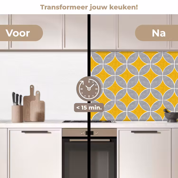 Geometrisch - Cirkels - Textuur - Grijs - Geel keuken achterwand 2 middel 871 -voor-na2_NL