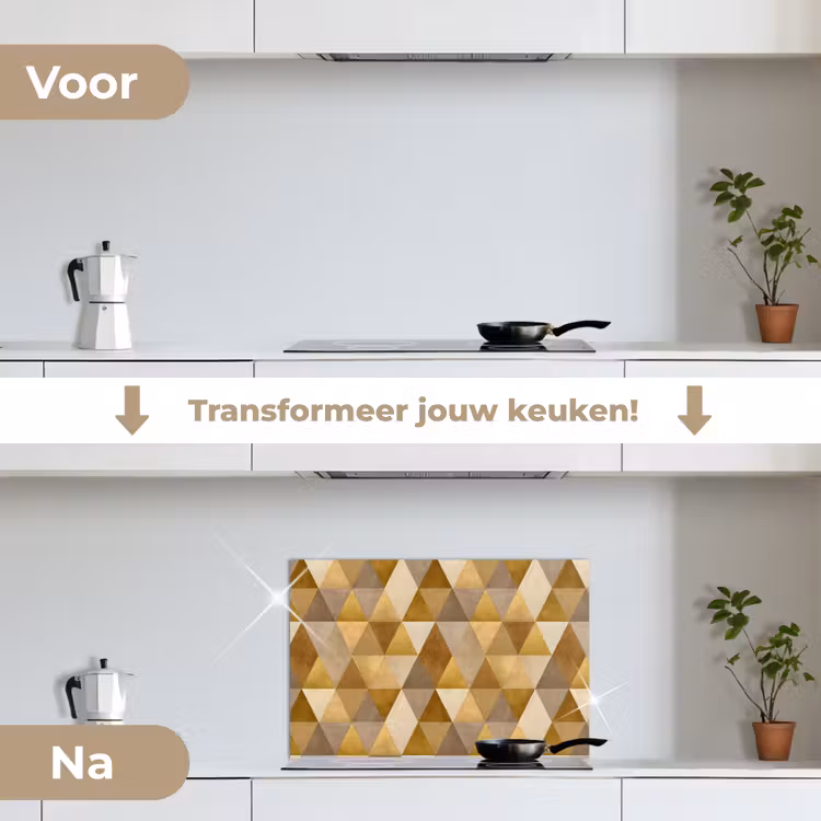 Geometrisch - Driehoek - Goud keuken achterwand spatscherm klein 900 -voor_na_NL