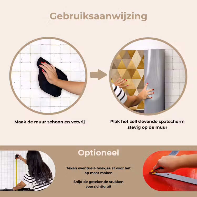 Geometrisch - Driehoek - Goud keuken achterwand spatscherm klein 900 -gebruiksaanwijzing_NL