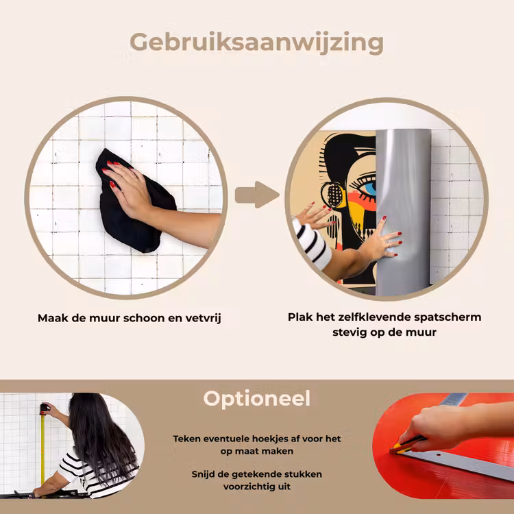 Geometrisch - Felle kleuren - Kubistische stijl keuken achterwand spatscherm klein -gebruiksaanwijzing_NL