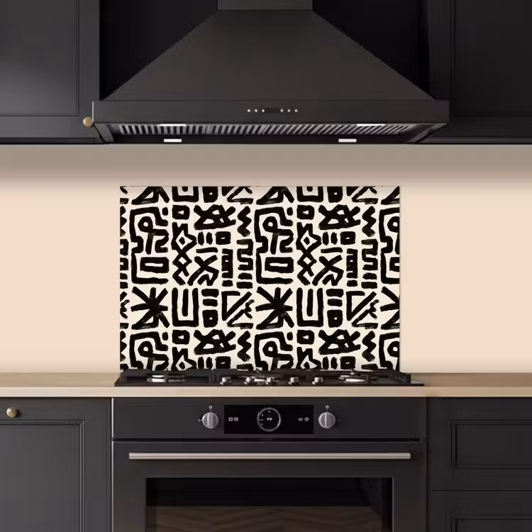 Geometrisch - Figuren - Zwart keuken achterwand spatscherm klein 900 -sfeer1