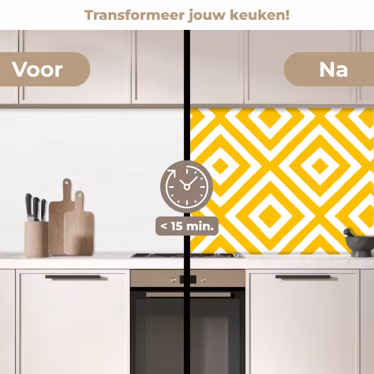 Geometrisch - Lijnen - Modern - Geel - Wit keuken achterwand 2 middel 871 -voor-na2_NL