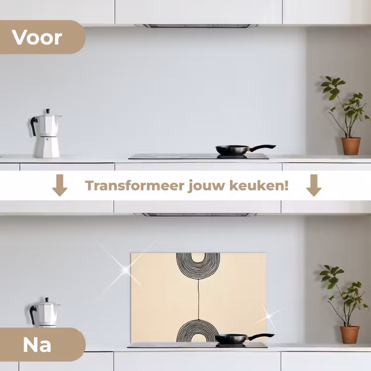 Geometrische bogen - Minimalistisch - Symmetrisch keuken achterwand spatscherm klein -voor_na_NL