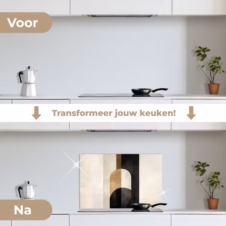 Geometrische - Vormen - Wit keuken achterwand spatscherm klein -voor_na_NL
