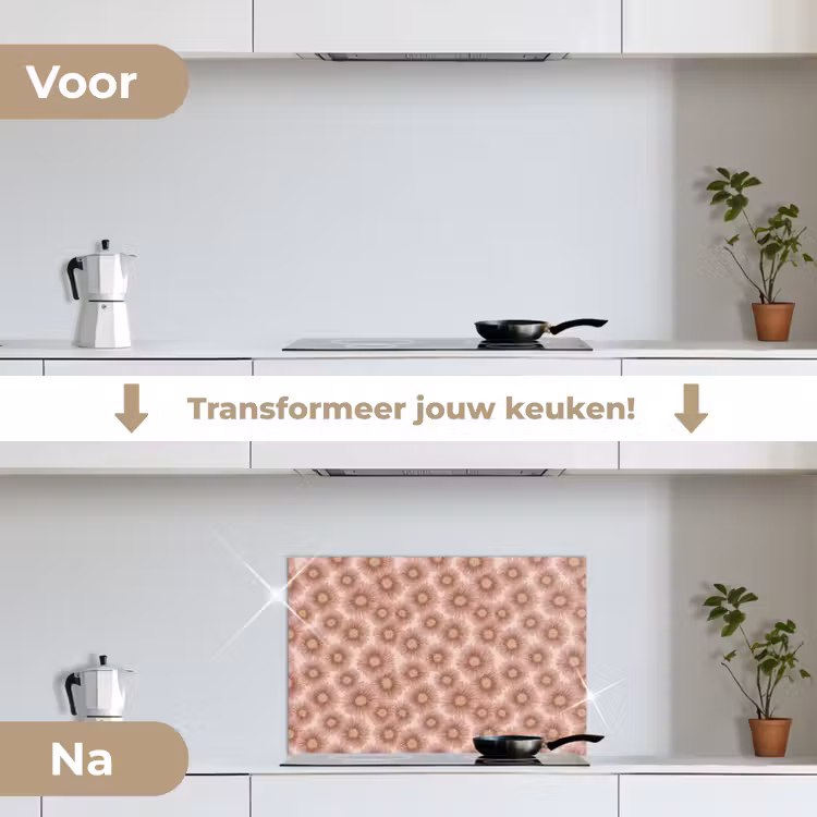 Gerbera - Bloemen - Roze keuken achterwand spatscherm klein 900 -voor_na_NL