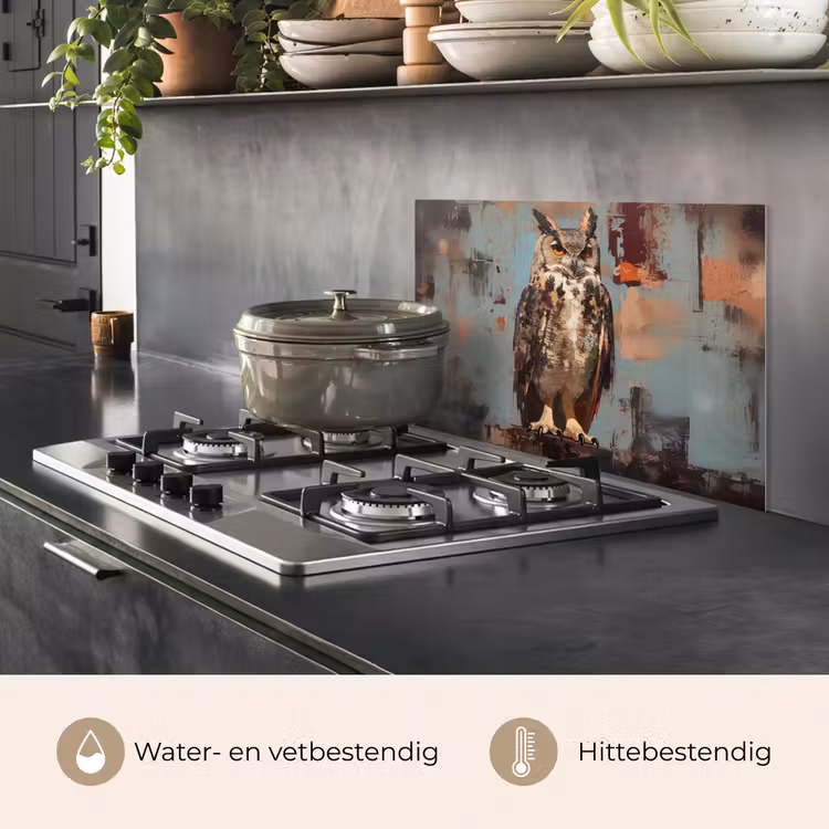 Geschilderd - Abstract - Uil - Bruin keuken achterwand spatscherm klein -usp_NL
