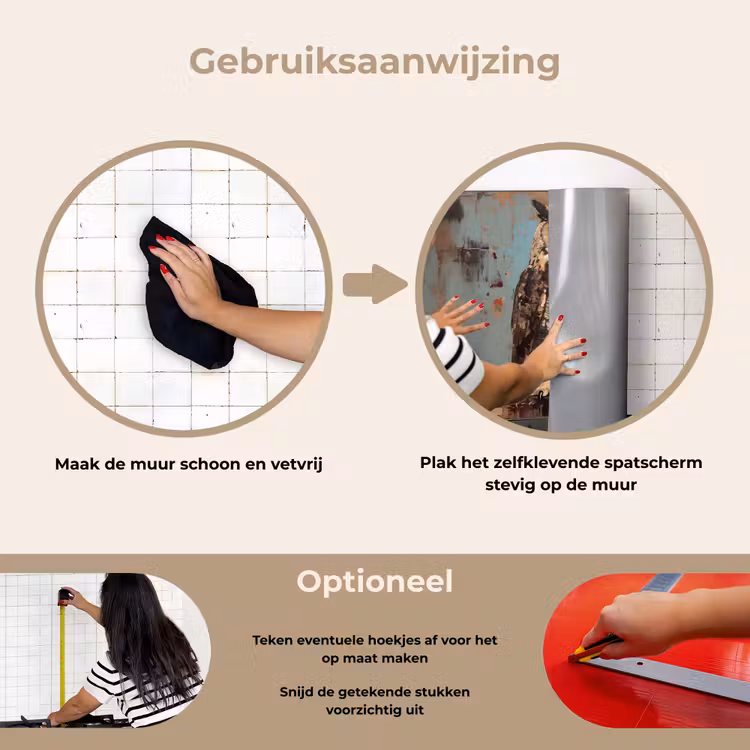 Geschilderd - Abstract - Uil - Bruin keuken achterwand spatscherm klein -gebruiksaanwijzing_NL