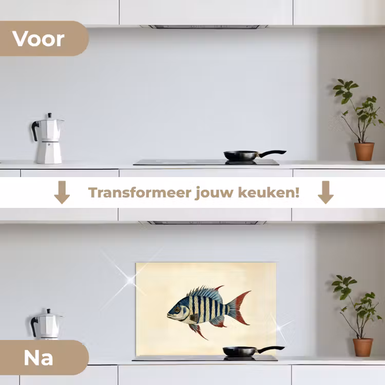 Gestreept - Donkerblauw - Rugvin - Vis keuken achterwand spatscherm klein -voor_na_NL