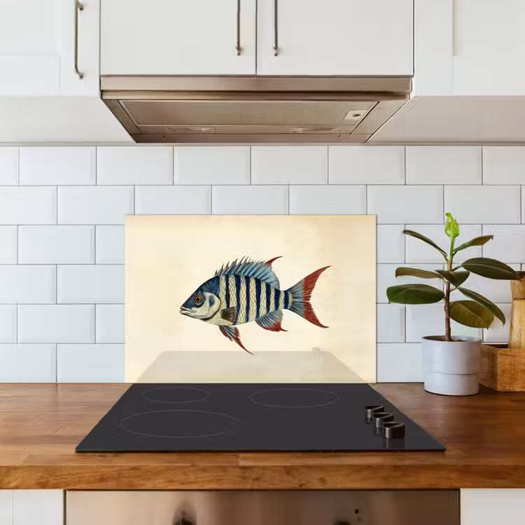 Gestreept - Donkerblauw - Rugvin - Vis keuken achterwand spatscherm klein -sfeer2