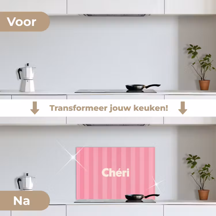 Gestreept - Roze - Chéri keuken achterwand spatscherm klein -voor_na_NL