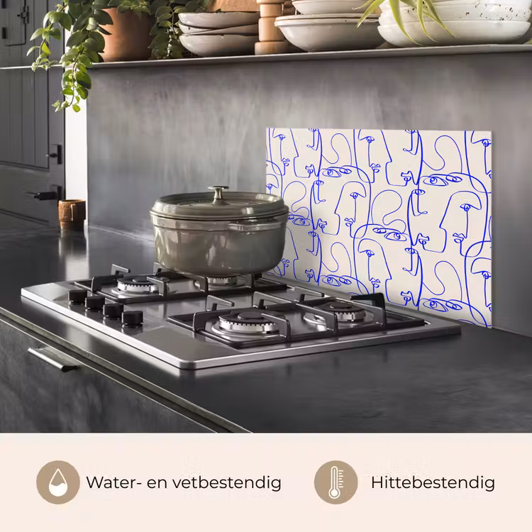 Gezicht - Blauw - Lijnen - Beige keuken achterwand spatscherm klein 900 -usp_NL