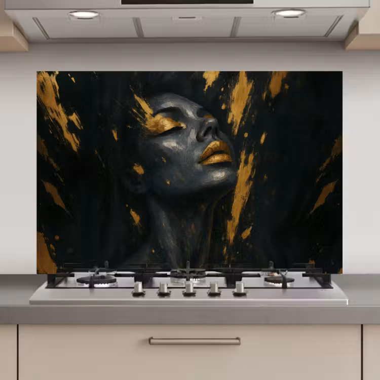 Gezicht - Vrouw - Verfspatten - Abstract keuken achterwand spatscherm klein -3d_website