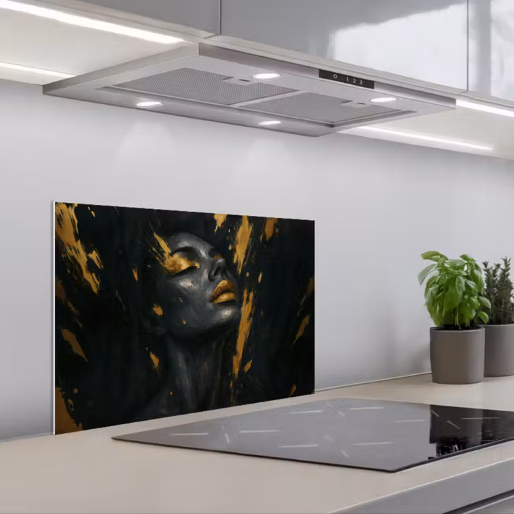Gezicht - Vrouw - Verfspatten - Abstract keuken achterwand spatscherm klein -3d_schuin