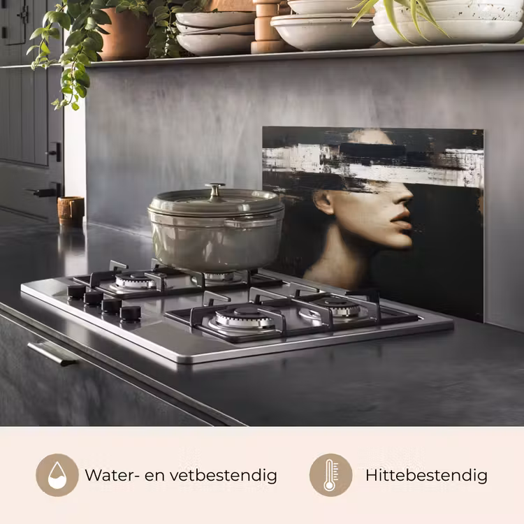 Gezicht - Vrouw - Zwart - Abstract keuken achterwand spatscherm klein -usp_NL