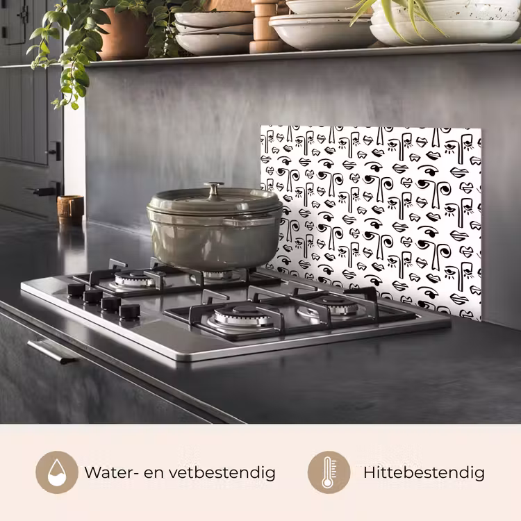 Gezicht - Zwart - Lijnen - Artistiek keuken achterwand spatscherm klein 900 -usp_NL
