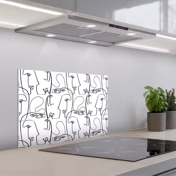 Gezichten - Abstract - Contourlijnen keuken achterwand spatscherm klein 900 -3d_schuin
