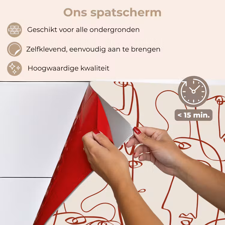 Gezichten - Abstract - Rood - Beige keuken achterwand spatscherm klein 900 -spatscherm_NL
