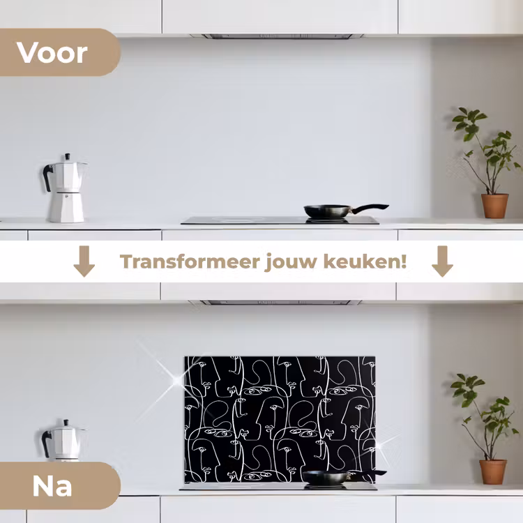 Gezichten - Gestileerd - Vloeiend keuken achterwand spatscherm klein 900 -voor_na_NL
