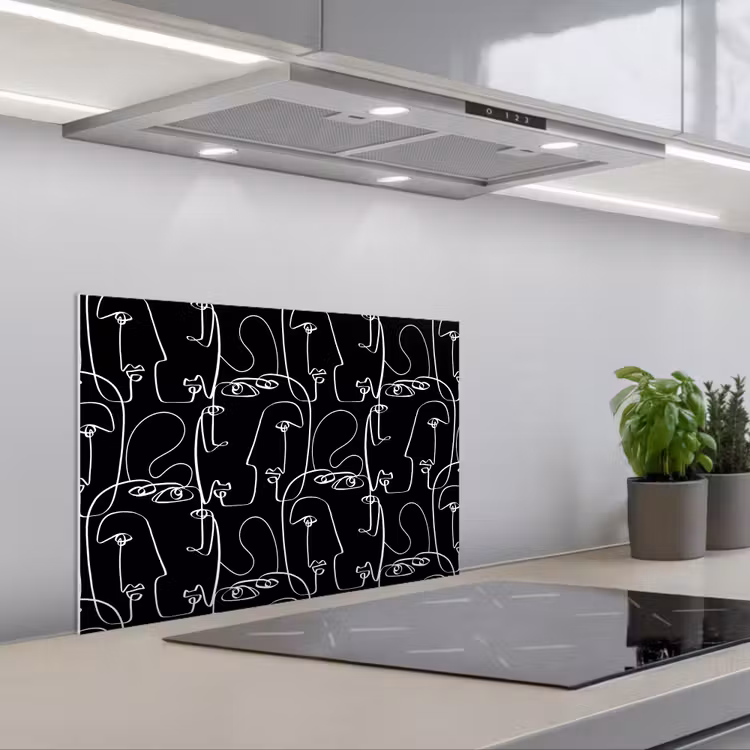Gezichten - Gestileerd - Vloeiend keuken achterwand spatscherm klein 900 -3d_schuin