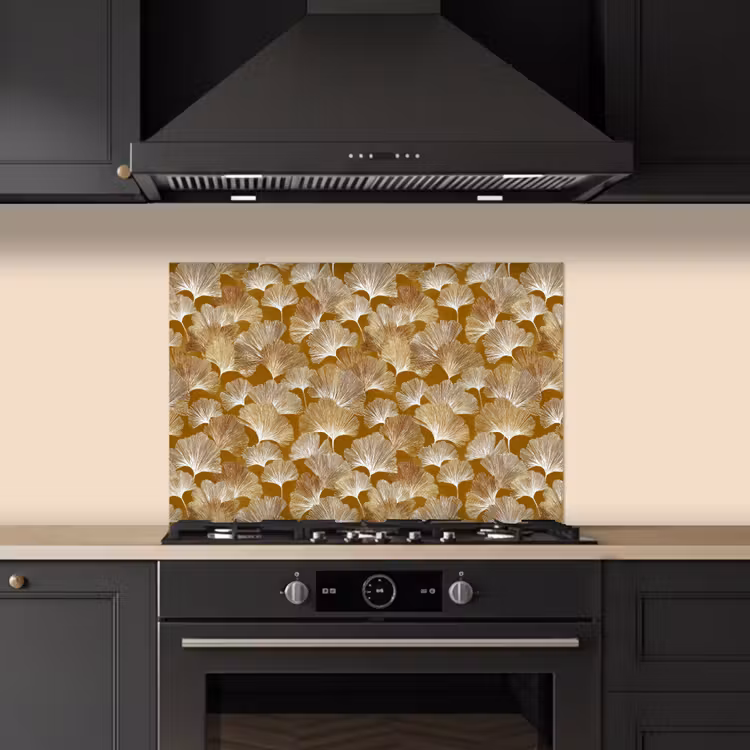 Ginkgo - Bladeren - Goud keuken achterwand spatscherm klein 900 -sfeer1