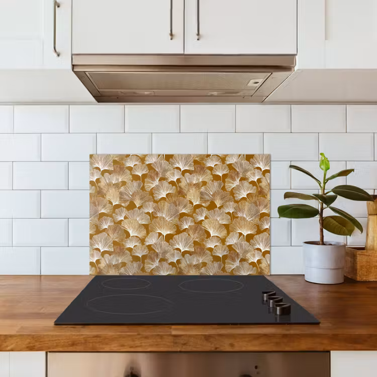 Ginkgo - Bladeren - Goud keuken achterwand spatscherm klein 900 -sfeer2