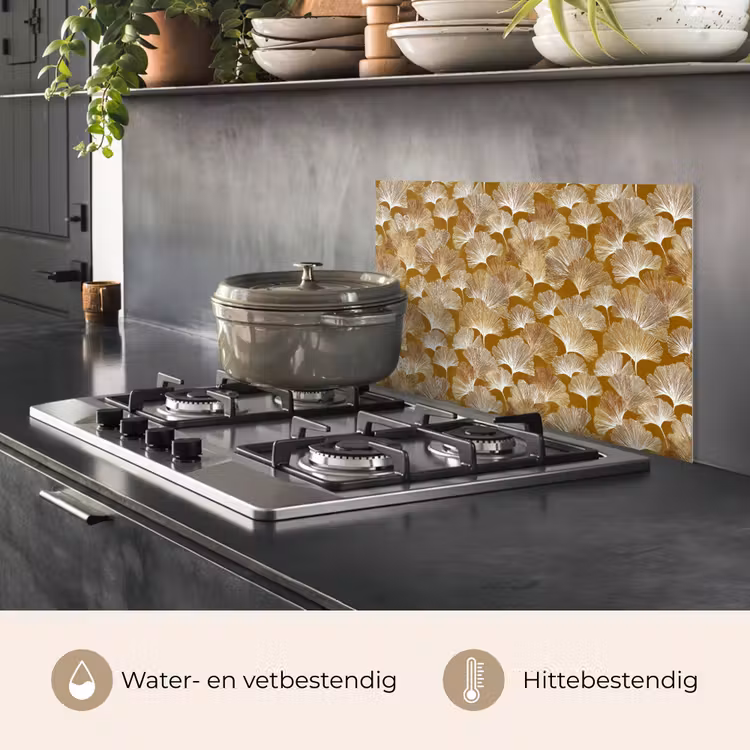 Ginkgo - Bladeren - Goud keuken achterwand spatscherm klein 900 -usp_NL