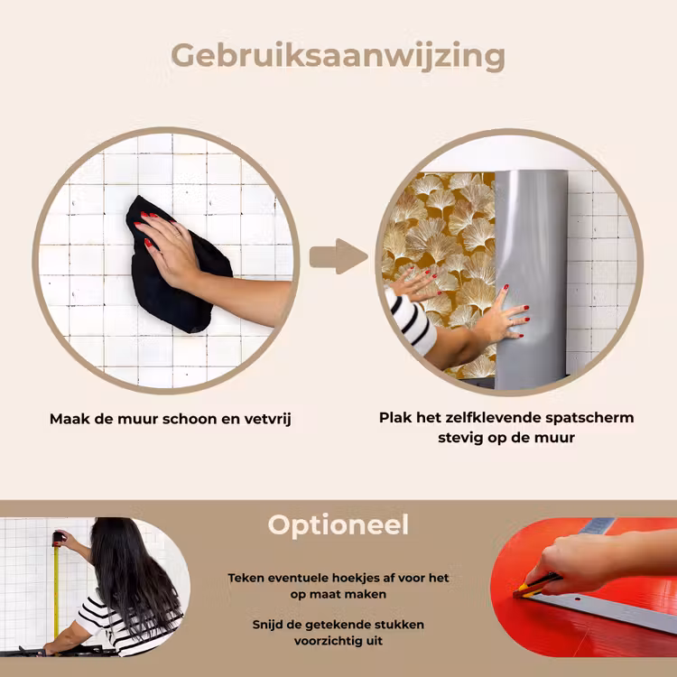 Ginkgo - Bladeren - Goud keuken achterwand spatscherm klein 900 -gebruiksaanwijzing_NL