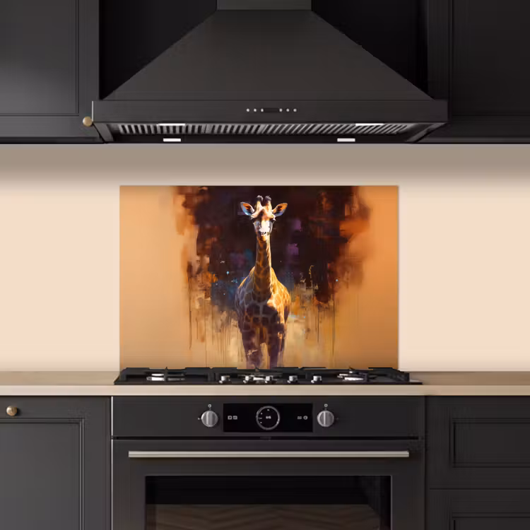 Giraf - Bruin - Abstract - Geschilderd keuken achterwand spatscherm klein -sfeer1