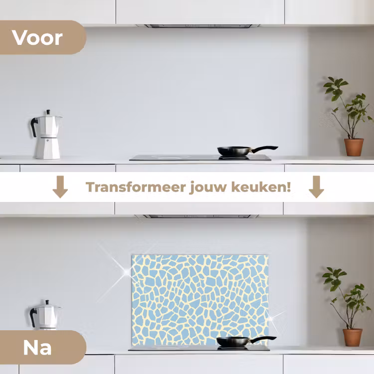 Giraf - Modern - Blauw keuken achterwand spatscherm klein 900 -voor_na_NL