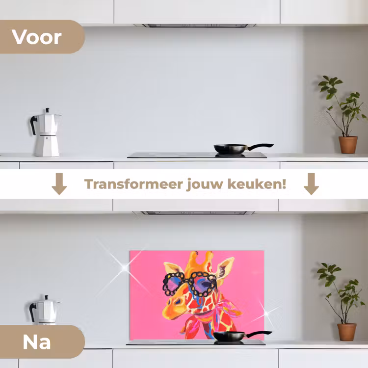 Giraf - Roze - Bril - Sjaal keuken achterwand spatscherm klein -voor_na_NL