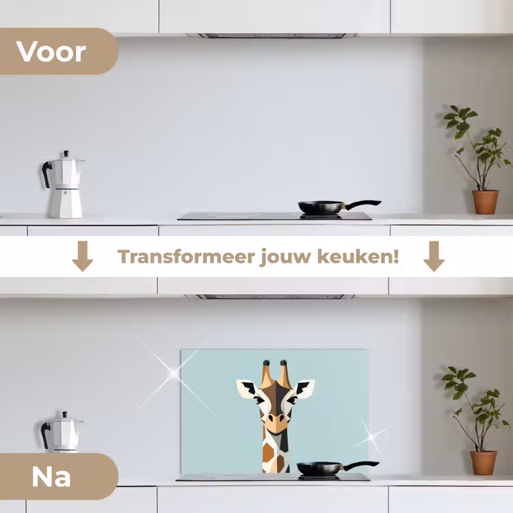 Giraffe - Illustratie - Bruin - Minimalistisch keuken achterwand spatscherm klein -voor_na_NL
